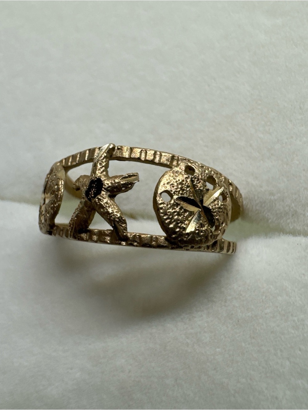 14k Gold Adjustable Ring/toe Ring With Sand Dollar, Star Fish Ocean Design - Picture 4 of 10